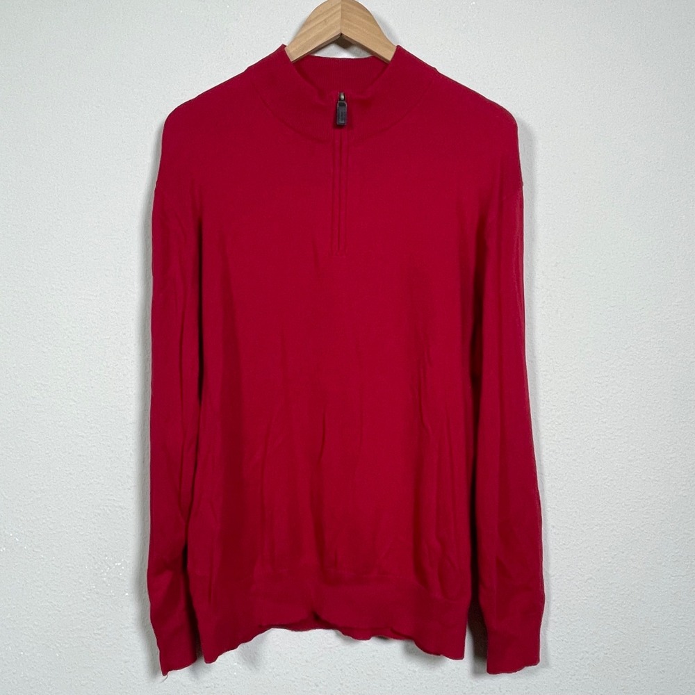 Daniel Cremieux Sweater Mens XL Red Pima Cotton Cashmere 1/4 Zip Pullover Luxury